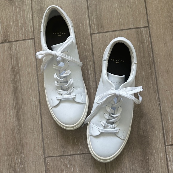 Sandro white leather sneakers classic size 41 unisex men’s 8.5 women’s 10 - Picture 1 of 8